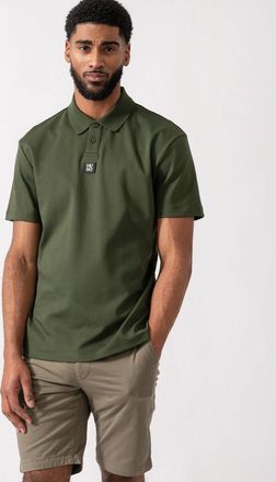 HUGO BOSS Mens HUGO Deabono Mens Interlock Cotton Polo Shirt with Stacked Logo - Dark Green 309 - Tan - Size: 38