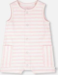 Deux par Deux Sleeveless Cotton Striped Romper in White & Pink Stripes at Nordstrom, Size 24M
