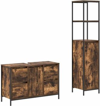 vidaXL Vidaxl - Juego de muebles de baño con cajón 2 pcs Roble ahumado y Negro