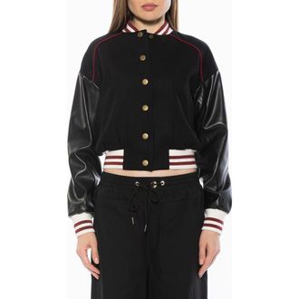 Alexia Admor Ciela Varsity Bomber Jacket in Black at Nordstrom Rack, Size X-Large