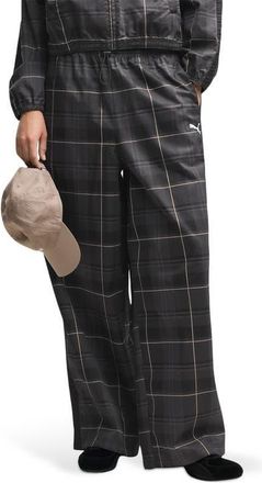 Puma T7 Relaxed Tartan Woven Pants in Puma Black at Nordstrom, Size X-Small