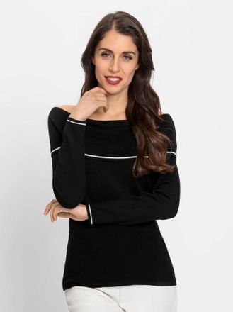 Heine Carmenpullover HEINE Pullover, Damen, Gr. 36, schwarz, 80% Viskose, 20% Polyamid, unifarben, Pullover Carmenpullover