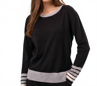 French Kyss Stripe Sleeve Scoop Neck Top In Black/slate