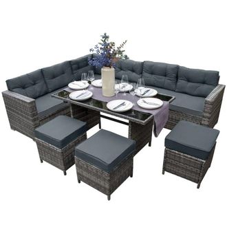 MonsterShop Rattan Corner Set - Grey