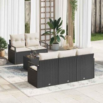 vidaXL Vidaxl - Conjunto De Sof&aacute; De Jard&iacute;n 6 Pcs Negro, Crema 55 X 55 X 37 Cm