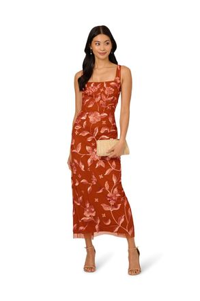 Adrianna Papell Womens Bead Square Neck Dress - Brown - Size 16 UK