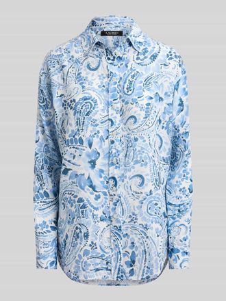 Lauren Ralph Lauren Relaxed Fit Leinenbluse aus reinem Leinen mit Allover-Muster in Hellblau Melange, Gr&ouml;&szlig;e XL