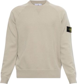Stone Island Wol trui met mouwpatch - Heren - Ronde hals truien - Beige - M - Wol - Truien & Vesten