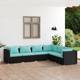 vidaXL Set De Muebles De Jard&iacute;n 6 Pzas Y Cojines Rat&aacute;n Sint&eacute;tico Negro Vidaxl