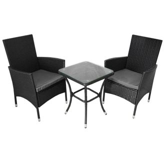 MonsterShop Jard&iacute; 2-Seater Rattan Bistro Black Set with Cushions & Rain Cover