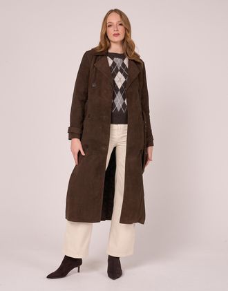 Barneys Womens Chocolate Brown Real Suede Trench Coat - Size 14 UK