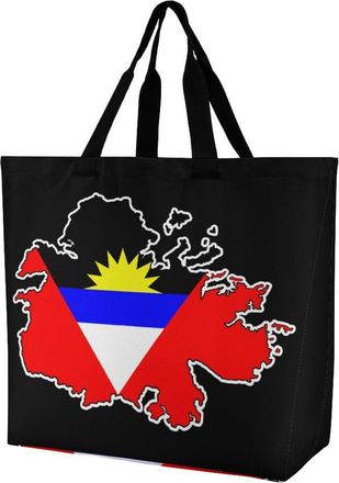 Generic Flag of Barbuda Map Large Reusable Shopping Bag Lightweight Foldable Tote Bags Washable Shoulder Handbag