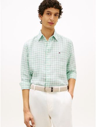 Tommy Hilfiger Mens Regular Fit Gingham Linen Shirt - Green - XXL