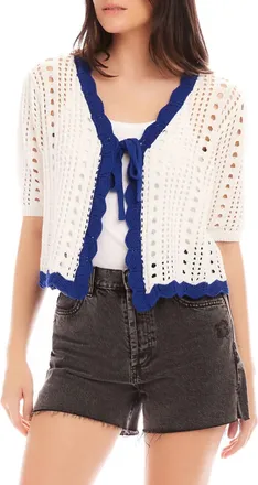 Fifteen Twenty Betsy Open Stitch Tie Front Cardigan In Off White