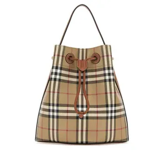 Burberry Printed Canvas Check Bucket Bag Vntg Chk/briar Brown Borse A Secchiello
