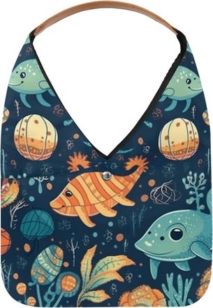Generic Underwater World Animals Reusable Lightweight Grocery Bags - Foldable Into Compact Pouch, Washable & Sturdy, Multipurpose for Shopping and Travel