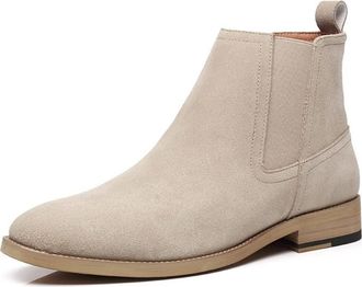 Generic Chelsea Boots For Men Cowhide Leather Elastic Sided Slip On Non Slip Anti-slip Waterproof Wearable Dress Pull On(Light Brown,5.5 UK)