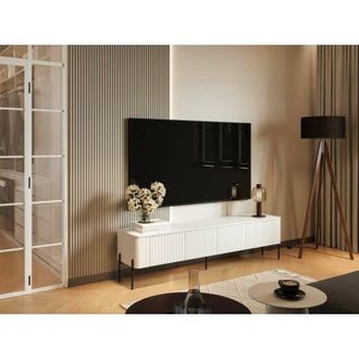 Dmora Mueble De Tv Brembana, Aparador De Sal&oacute;n Con Cuatro Puertas Batientes, Elevado Del Suelo, 190x40 H50 Cm, Blanco