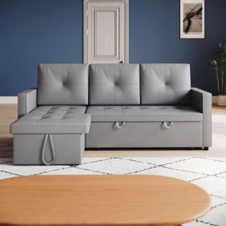 Elegant Lighting 3-in-1 Corner Sofas with Pull-Out Bed, Hidden Storage and Plastic Legs, Light Gray, Suitable for Many Decoration Styles