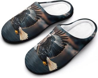 Generic Ea-gles Flying Lake Womens Slippers Warm House Slippers Indoor House Shoes with Anti-Skid Rubber Sole