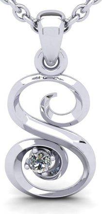 SuperJeweler Swirly Letter Initial Necklace With One Diamond, Solid Sterling Silver, 18 Inch Chain