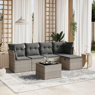 vidaXL Vidaxl - Set De Sof&aacute;s De Jard&iacute;n 6 Pzas Y Cojines Rat&aacute;n Sint&eacute;tico Gris