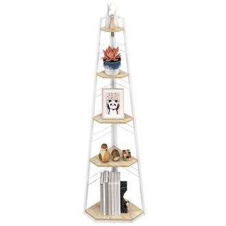 HOMCOM Homcom - Libreria Moderna Ad Angolo 5 Ripiani Pieghevole Piedini Regolabili Legno