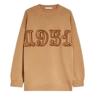 Max Mara Round-neck Knitwear, female, Brown, Size: XS Camel Fido 1951 Stylish Bag