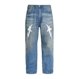A Bathing Ape Straight Jeans, male, Blue, Size: S Jeans with shimmering appliqu&eacute;s
