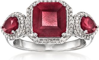 Ross-Simons Ruby 3-Stone Ring in Sterling Silver