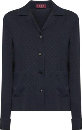 Gucci Shirts, female, Blue, Size: M Silk Jacquard Shirt