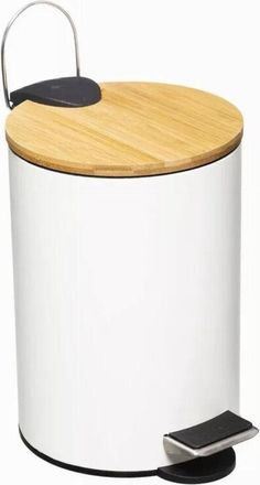Trade Shop Trade Shop - Pattumiera Cestino Portarifiuti 3 Litri In Metallo Bianco Con Coperchio In Bamb&ugrave;