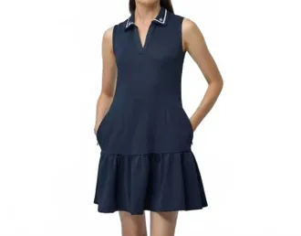 Tilley Airloft Ruffle Hem Dress In Navy