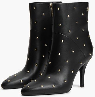 Tommy Hilfiger Womens Studded Heeled Leather Ankle Boot - Black - US 6.5 / EU 37