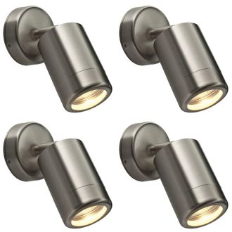 Loops 4 PACK Adjustable IP65 Wall Spotlight - 7W LED GU10 - Brushed Stainless Steel in Metallics