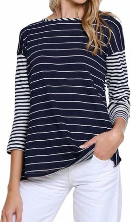 Multiples 3/4 Sleeve Scoop Neck Laced Tie Back Hi-Lo Top In Midnight