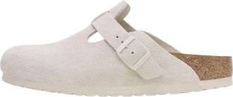 Birkenstock Boston Soft Footbed Suede Leather Narrow Fit Sandals Antique White 1027693