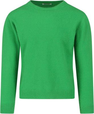 Auralee Green Crew Neck Cashmere Blend Sweater