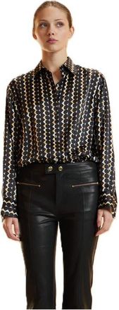 Cynthia Rowley Foil Silk Button Up Shirt in Geo Black/camel Combo at Nordstrom, Size X-Small