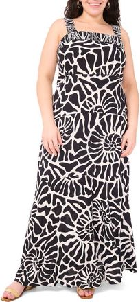 Vince Camuto Print Square Neck Sleeveless Maxi Dress in Rich Black at Nordstrom, Size 1X