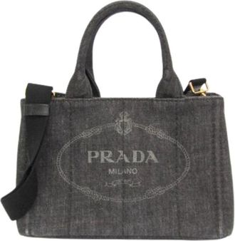 Prada Pre-owned Tote Bags, female, Black, Size: ONE SIZE Pre-owned Canapa Tote Bag