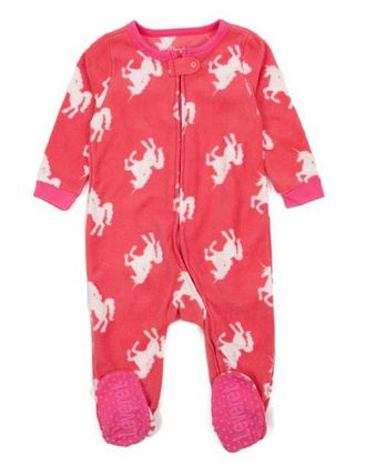 Leveret Fleece Footed Pajamas Holiday Print in Unicorn Pink at Nordstrom, Size 18-24M