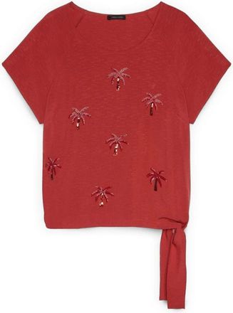 Fiorella Rubino Top met pailletten en strik - Dames - Blouses - Oranje - 5XL - Pailletten - Overhemden