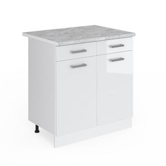 Vicco Mueble Bajo Universal R-line, Blanco Alto Brillo, 80 Cm Con Cajones Y Puertas, Con Encimera Vicco