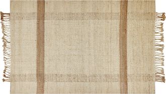 Beliani Beliani - Alfombra De Yute Beige Arena Natural 140 X 200 Cm A Mano Geom&eacute;trico Borlas Yelmez
