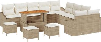 vidaXL Garden Sofa Set with Cushion 14 pcs Beige Poly rattan Vidaxl