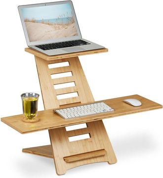 Relaxdays Relaxdays - Supporto Pc per la Scrivania, Ausilio per Lavorare In Piedi, Leggio Laptop, 2 Ripiani, Regolabile, Naturale