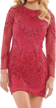 Colors Dress Beaded Long Sleeve Cocktail Dress In Red