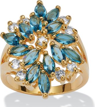Palm Beach Jewelry Blue Crystal Floral Cluster 18k Gold-Plated Ring