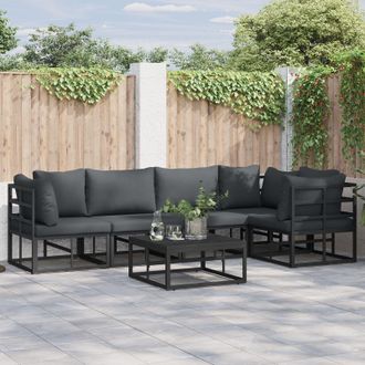 Berkfield Home Garden Sofa Set with Cushion with Pillow 5 pcs Black Aluminium